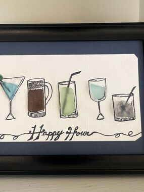 Happy Hour Seaglass Cocktail decor, 5in x 7in frame
